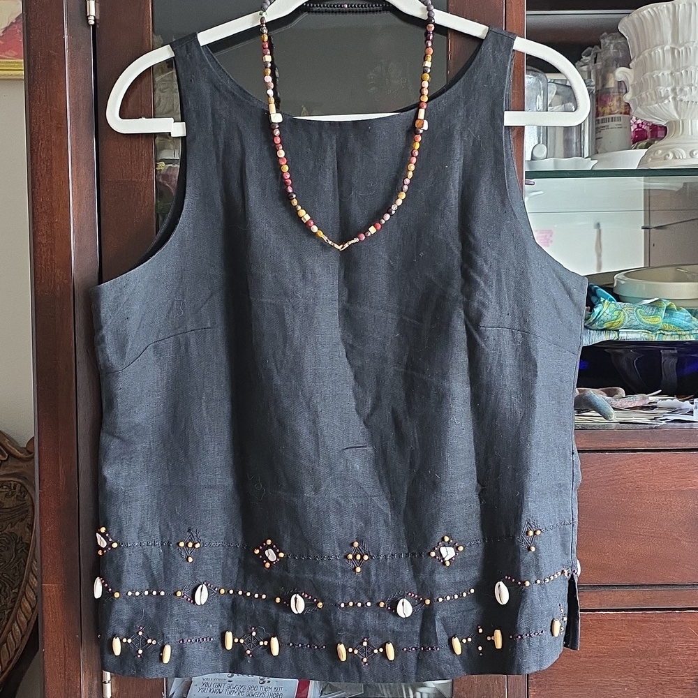 Vtg 100% Linen Embroidered COLLECTIBLE Shell Vest By 80s 90s By  Laura Leigh EUC